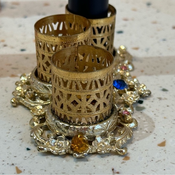Vintage Gold Metal with Crystals‎ Trio Lipstick Holder or Brush Holder - Picture 11 of 13